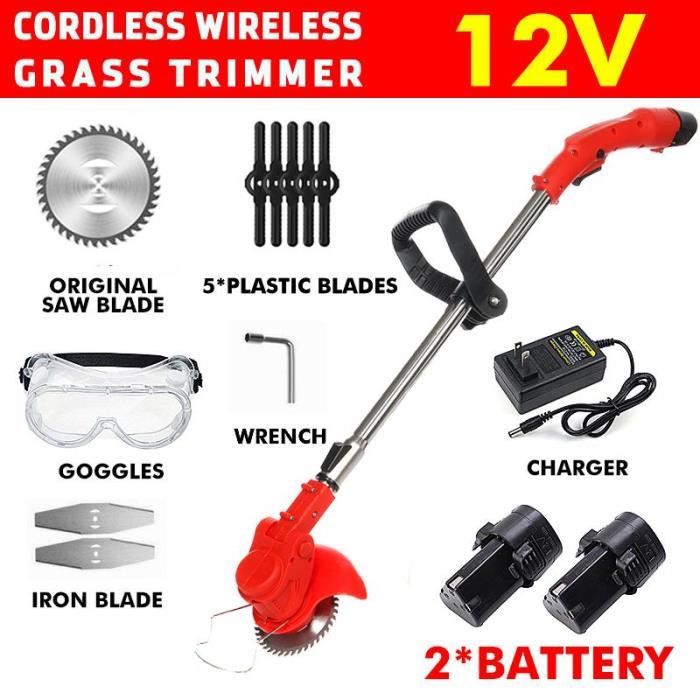 Taille-haie électrique Sans Fil 2 En 1 - Lame Haie 24 Cm, Lame Gazon 17 Cm - Batterie 12V 1500 MAh, 60 Min Autonomie - Léger (0,7 Kg)