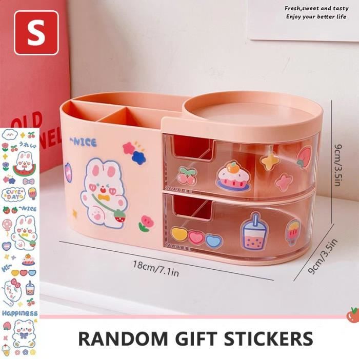Boîte De Rangement Tiroir Kawaii Pour Bureau - Organisateur Stylos, Fournitures, Blanc Ou Jaune