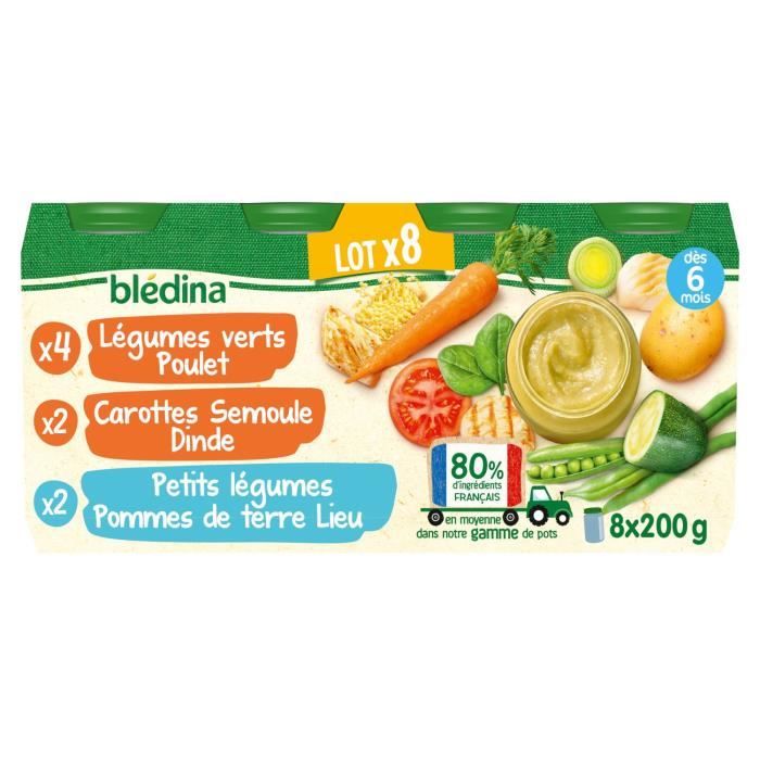 Bledina Petits Pots Bebe Des 6 Mois Carottes Semoule Dinde Pommes De Terre Lieu Legumes Poulet 8 Pots De 0 G Achat Vente Legumes Cuisines Bledina Petits