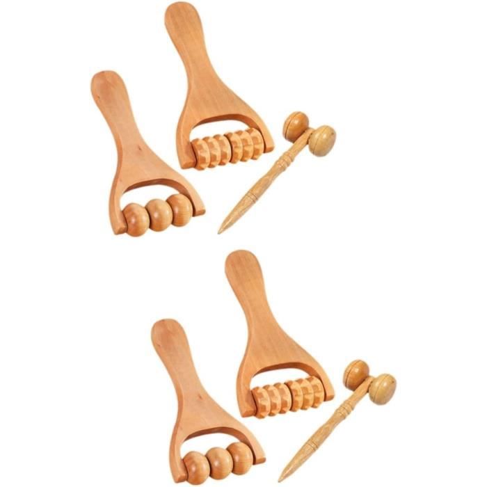 Rouleau De Massage Dos En Bois - 2 Roulettes, Masseur Musculaire, Neuf, Marron