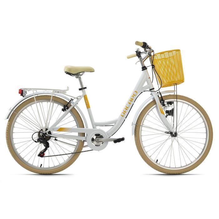 Vélo pour dame 26'' Cantaloupe blanc avec panier Dacapo TC 48 cm