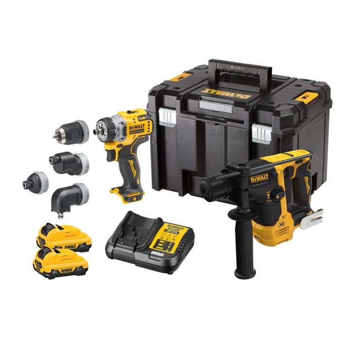 Kit 2 Outils XR 12V 3Ah Li Ion Brushless DEWALT Perceuse visseuse + Visseuse à chocs DCK2101L2T QW - vue 2