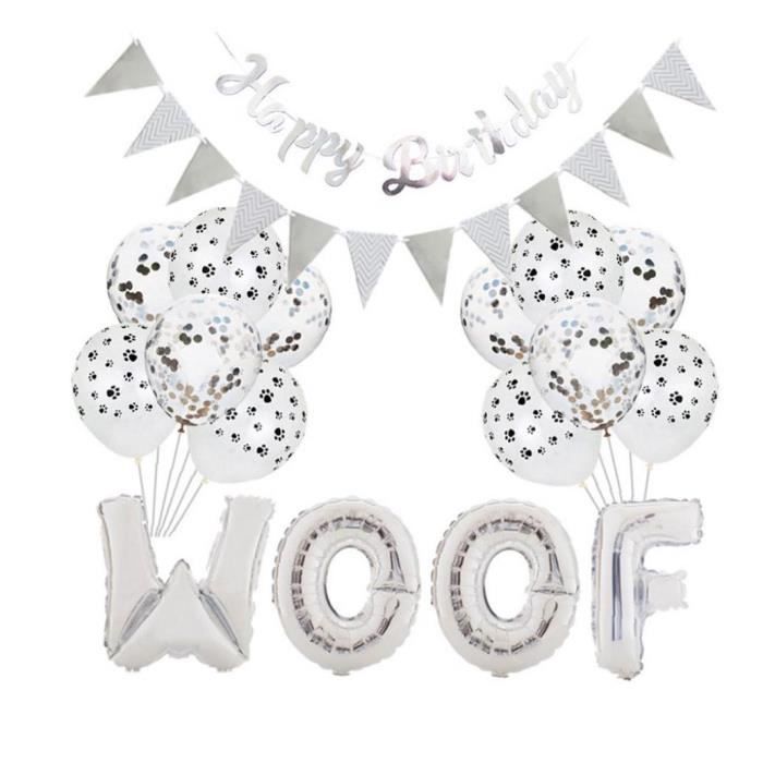 Dog Pet Supplies Decorations Festives Banniere Anniversaire Set Patte Imprimer Ballon Avec Celebration Ruban D Argent Cdiscount Maison