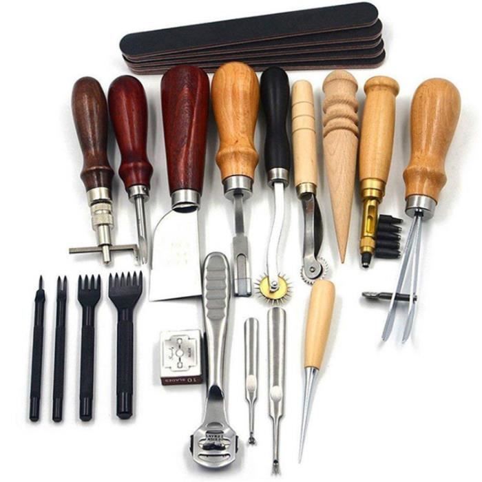 Yeacher 30 pièces Kit d'outils en cuir outils de travail du cuir Kit de  réparation 