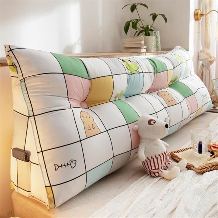 RTBCHLFV Grand Coussin Triangulaire Pour Tête De Lit Double XL Pour Dortoir, Tête De Lit, Traversin De Lit, Dossier Triangulaire, Crème (bleu, 100 X 40 Cm