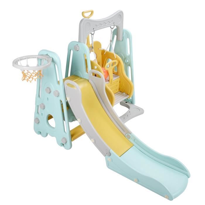 Toboggan Enfant 4 En 1 Sinbide - Avec Balançoire, Panier Basket Et Échelle - Jeu Intérieur/Extérieur