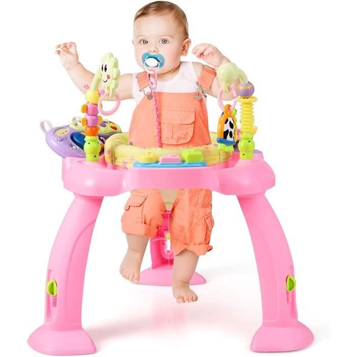 Costway trotteur bébé multifonctionnel 3 en 1 avec siège sauteur et  rotatif, marchette avec hauteur réglable&jouets, trotteur evolutif musical  avec siège rembourré pour bébé 0 à 24 mois (rose) - Conforama