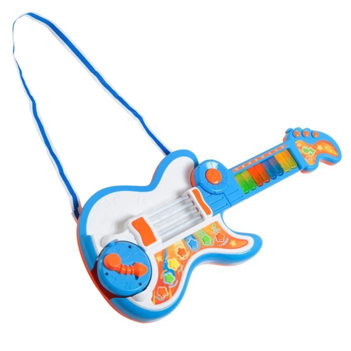 Guitare Enfant Instrument De Musique 3 En 1 Guitare Piano Batterie Effets Lumineux 56x24x6cm Bleu Cdiscount Jeux Jouets