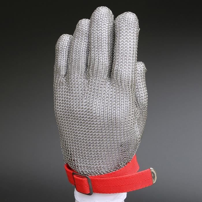 Gant D Acier 2 Gant 5 doigts anti-couper Gris+Rouge en acier inoxydable 304L de haute