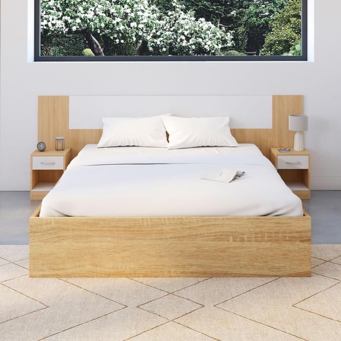 IDMARKET Tête de lit sur pied avec chevets modulables SAPA pour lit 140 160 ou 180 cm bois et blanc IDMARKET Tête de lit sur pied avec chevets modulables SAPA pour lit 140 160 ou 180 cm bois et blanc
