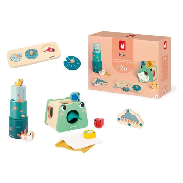 Box Jeux Bébé 1 An - 4 Jouets déveil adaptés - Jeu Sensoriel Bébé - Forme à lEveil du Nouveau-Né