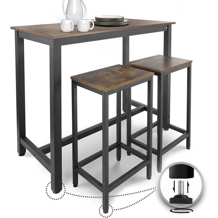 miadomodo® table haute et 2 tabourets de bar - industriel, cadre en fer, marron rustique - ensemble table mange-debout et chaises