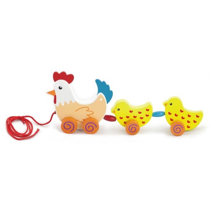Poule Et Poulets Jouet A Tirer En Bois Bebe Enfant 18m Multicolore Cdiscount Jeux Jouets