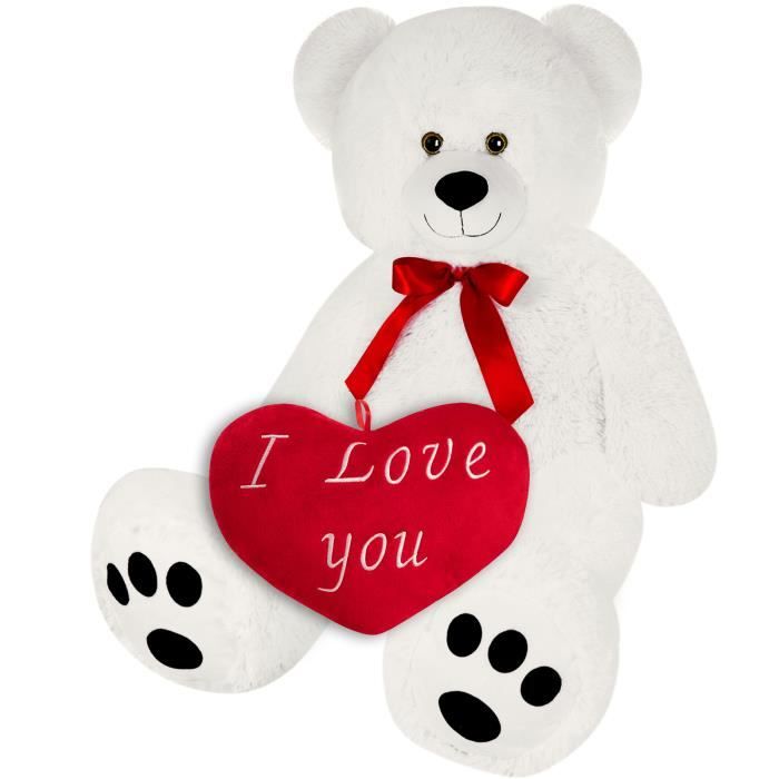 Monzana Ours en peluche avec coussin coeur XL 100cm blanc doux dense noeud  Nounours Je t'aime cadeau Saint-Valentin Ours en peluche - Cdiscount Jeux -  Jouets