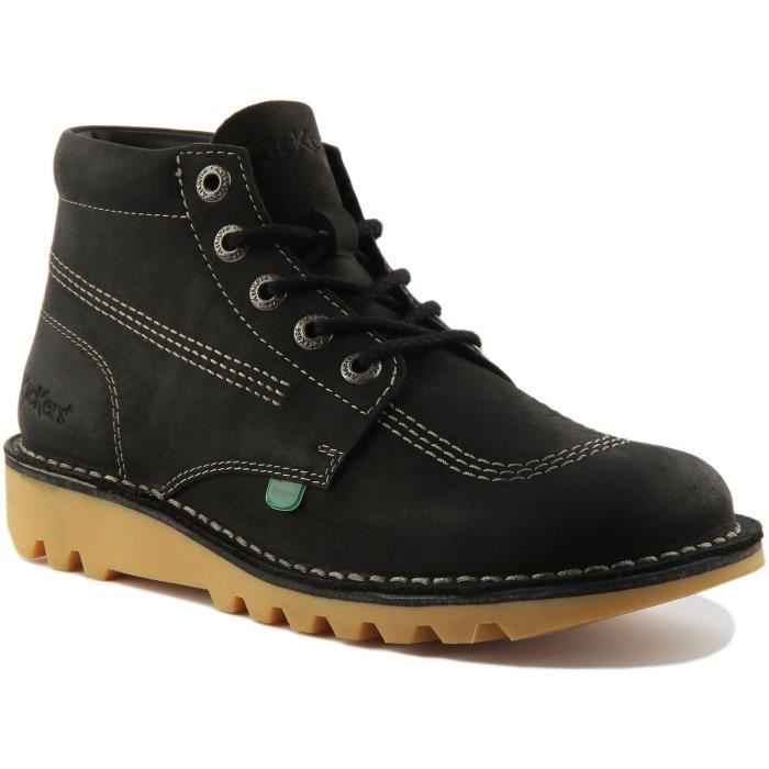 Bottines Kick Hi en cuir pour hommes Kickers Noir Haute tige Lacets Noir blanc Cdiscount Chaussures