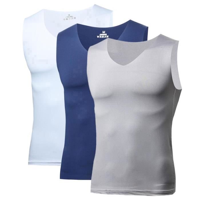 Lot de Débardeur Homme Col V Sport Sans Manches Ete Respirant
