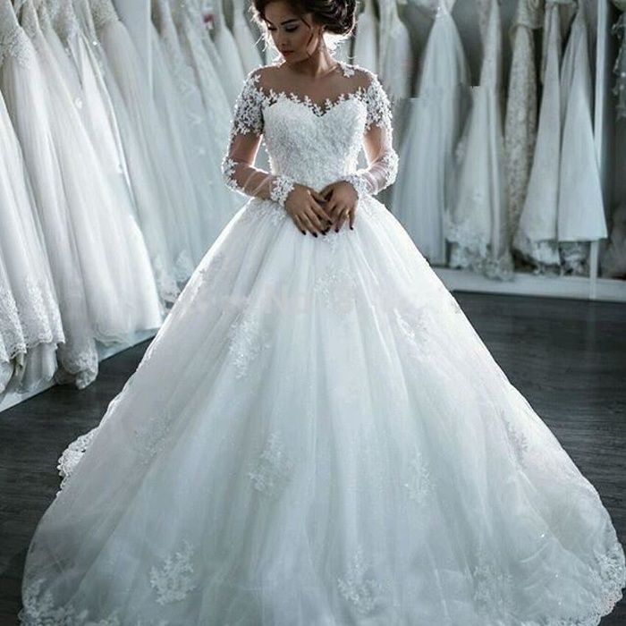 Robe de mariee blanche L mariee 2020 hiver nouveau col haut robe de mariee manches longues dentelle trainante robe de mariee TS Jaune Cdiscount Pret a Porter