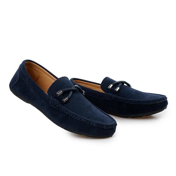 Mocassin Homme en Cuir Su d Bleu Lacet Chaussure Homme Bleu