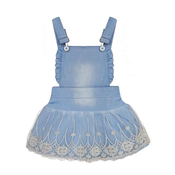KIDSCOOL SPACE Salopette di Jeans per Neonata, Shortall in Denim Strappato, Blu,9-12 Mesi