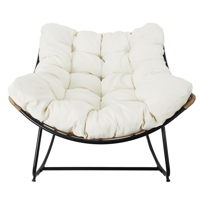 Fauteuil à Bascule - HOME DECO FACTORY - Tulum - Coussin - Beige et Marron