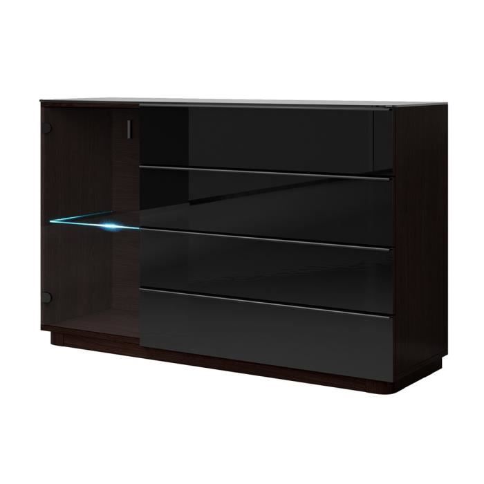 Buffet bahut enfilade TONGA 4 tiroirs une porte. Look ultra design. Couleur Wengé. LEDS incluses 44 Marron
