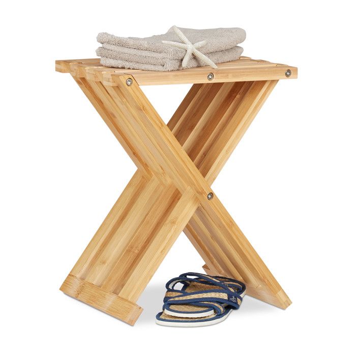 Relaxdays 10021853 Tabouret Bas Pliant en Bambou Aspect Naturel Pliable Gain de Place Assise Enfants 42 x 32 x 27 cm Nature HL