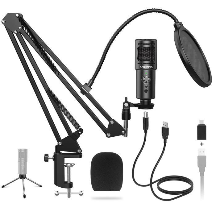 Microphone d'ordinateur à condensateur USB réglable professionnel