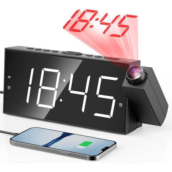 Réveil Numérique à Projection RORPOIR Avec Fonction Vocale - LED Noire, 12/24H, Alarme Et Température