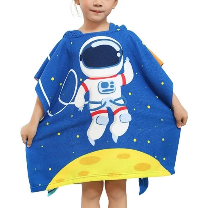 Serviette De Plage à Capuche Enfant Microfibre - Motif Dinosaure Ou Requin - 60x120cm - 5-12 Ans