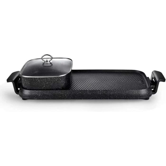 Barbecue Coréen Électrique 2 En 1 - Fondue + Grill - 2200W - 220V - Noir - Parfait Pour Soirées