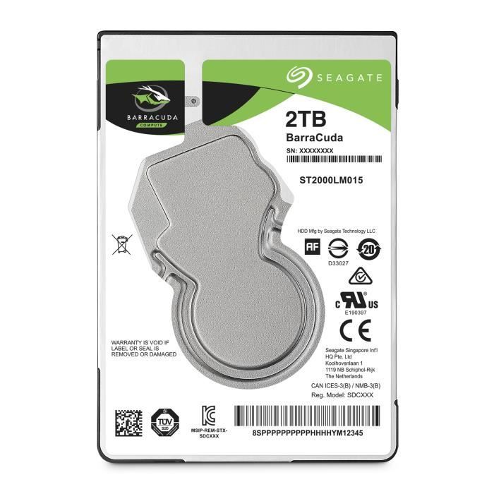 Disque dur interne SEAGATE BarraCuda 2.5 – 2 To – SATA III – 5400 tr/min – 128 Mo