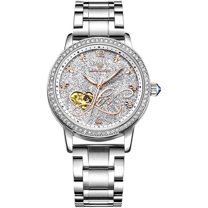 Montre Mécanique Automatique Femme Cadran Ciel étoilé Diamant Acier Simulé Bracelet Dames Montres