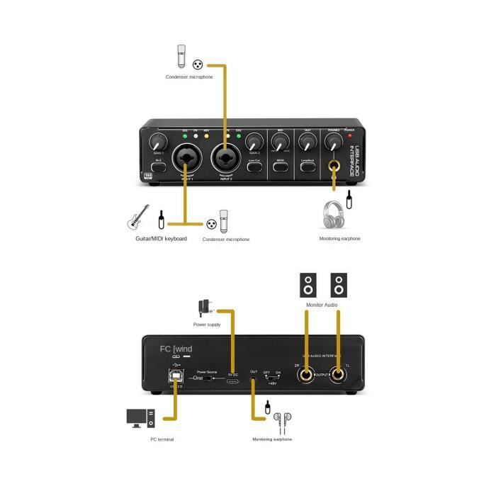 Carte Son D'interface Audio Avec Moniteur Guitare Électrique
