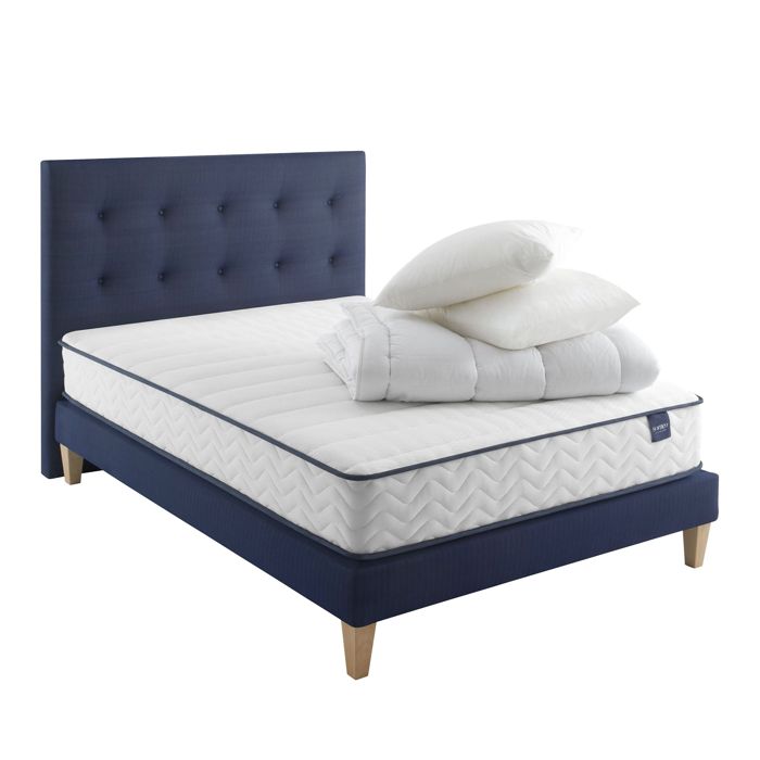 Ensemble matelas ressorts sommier pieds tête de lit couette et oreiller Rêve 300 - SOMEO 140x190 - Blanc - Garantie 7 ans -