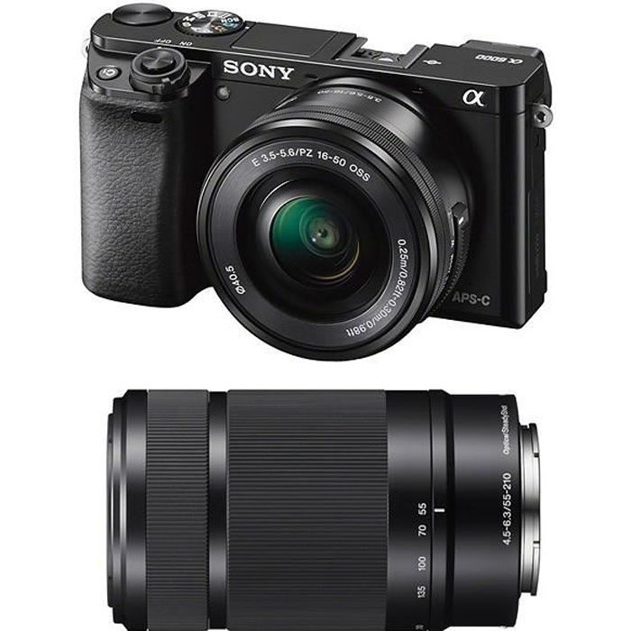 Appareil photo SONY ALPHA 6000 noir avec objectifs 16-50 mm et 55-210 mm