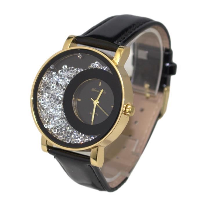 coffret montre femme cuir cadran doré strass cristallyne