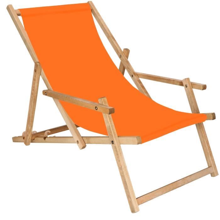 SPRINGOS® Transat de Jardin Chaise longue pliante en bois imprégné Avec accoudoirs - orange