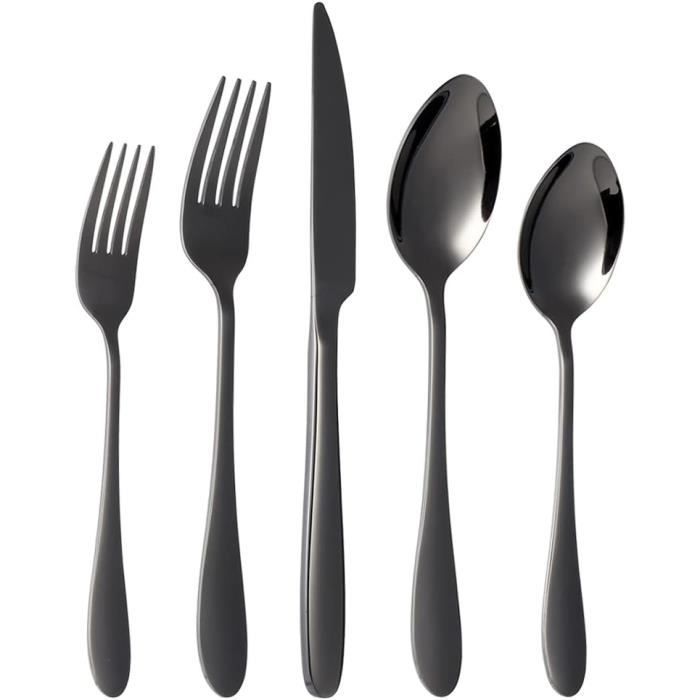 Set De Couverts Noirs 30 Pièces Pour 6 Personnes - Inox, Avec Couteaux à Steak, Lavable Au Lave-vaisselle - 3