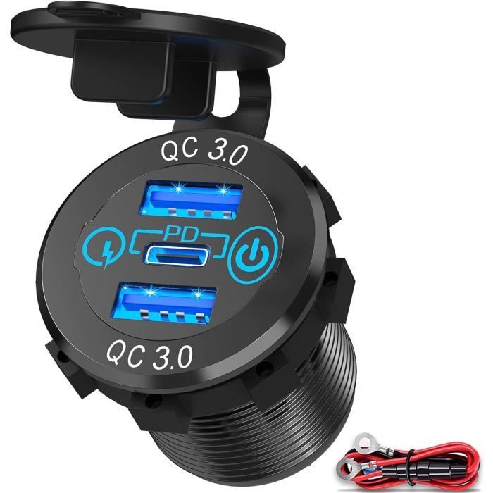 Double prise USB 12V24V PD30 et QC30 prise de charge rapide pour voiture avec interrupteur de