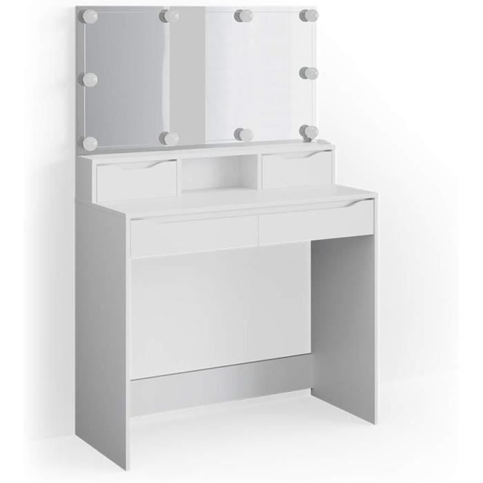 Coiffeuse Vicco Ruben Avec éclairage LED Et Miroir – Blanc – 142 Cm