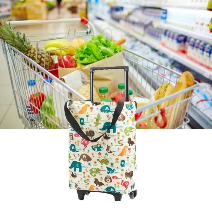 Chariot De Courses 50L Motif Zèbre - Capacité 30 Kg - Roues Grandes, Poches Zippées - Pliant Et Léger