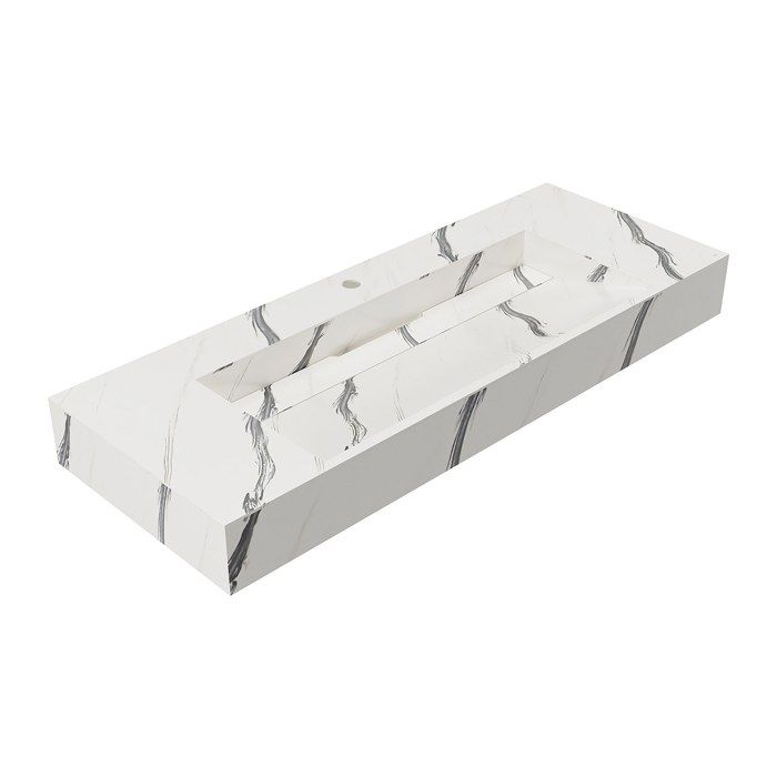 Vasque suspendue en solid surface effet marbre blanc - TAKOTNA - L120.2 x l45.2 x H8 cm