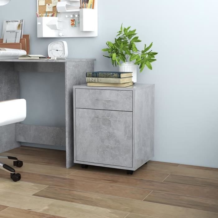 Armoire à roulettes - VIDAXL - Gris béton - Contemporain - Design - Bureau