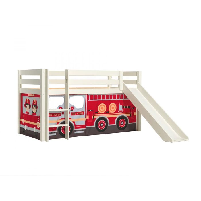 PINO Lit mezzanine avec toboggan + Rideau pour lit en 4 parties Pompiers PINO Lit mezzanine avec toboggan + Rideau pour lit en 4 parties Pompiers
