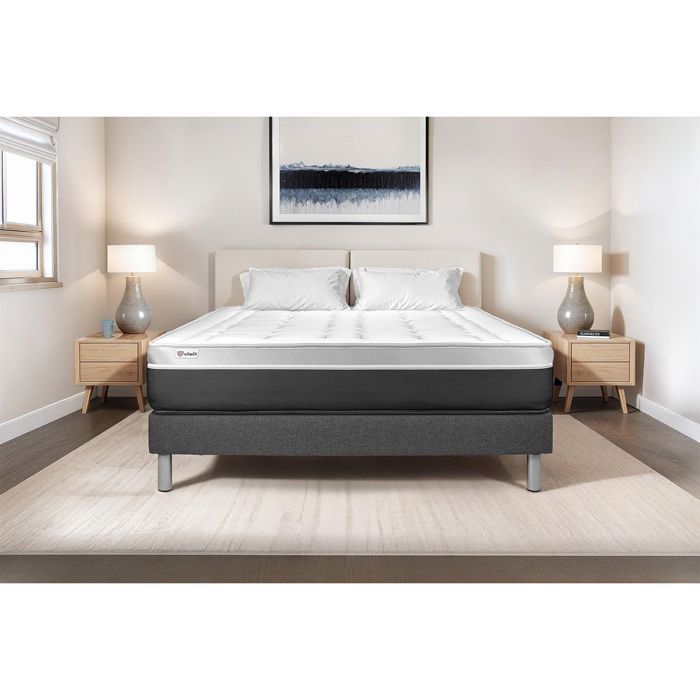 Ensemble Matelas Sommier 200x200 cm - Sommier Gris (en kit) - Vital Soft Gris
