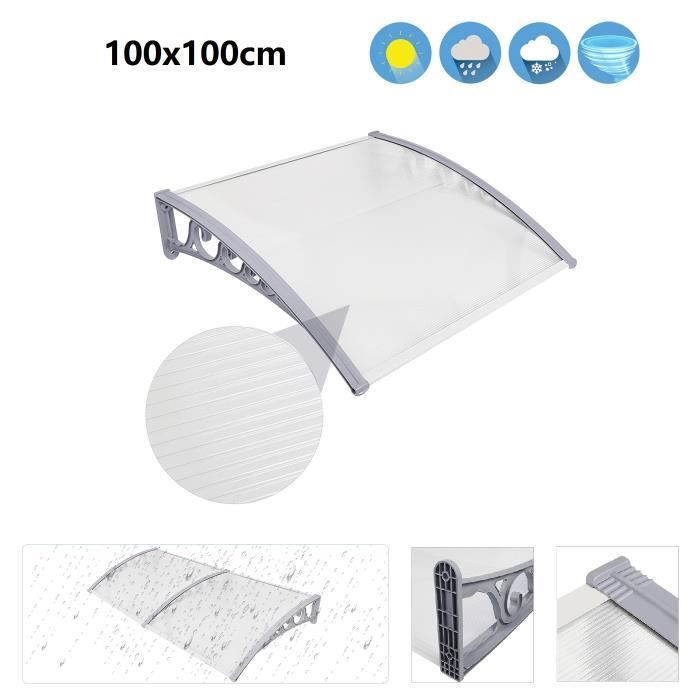 Auvent de Porte d'entrée, Porte Toit Marquise Abri Protection en Polycarbonate et Aluminium 270 x 98.5 cm,Contre Pluie UV - Bricolage