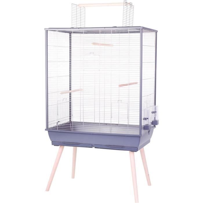 ZOLUX Cage grillagée surélevée pour oiseau Néolife - Pour perruche calopsitte canari - 81 x 48 x 152 cm - Néolife - Gris