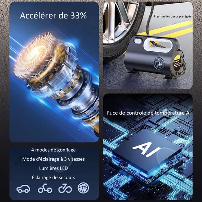 Gonfleur Pneu Voiture Lamicall 150PSI - Portable Avec Batterie 7500mAh - Ecran LCD Et Lumière LED