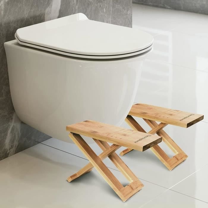 Satauko Tabouret de toilette accroupi pour salle de bain, marchepied de  toilette en bois avec tapis antidérapant, marches d'aide à la propreté pour