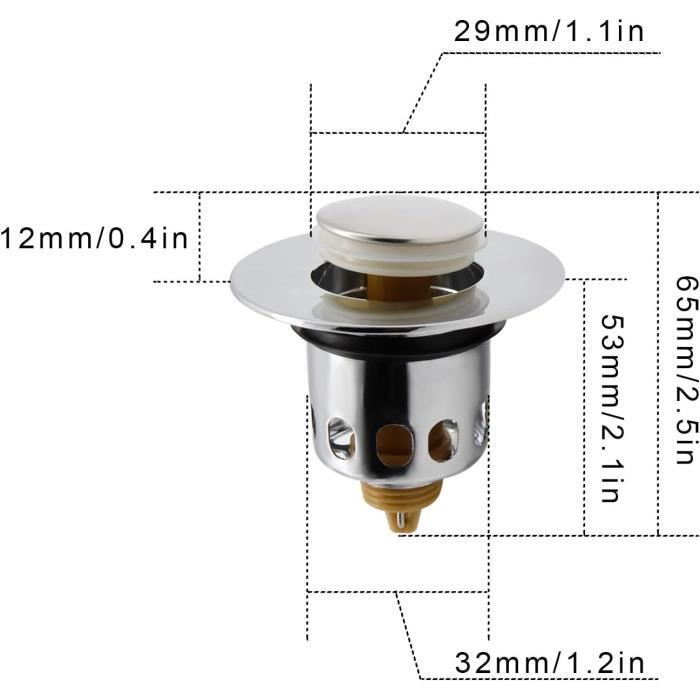 YDHfdc Bouchon Baignoire 43mm Réglable En Laiton Chromé - Hauteur 45-55mm - Pour Baignoire Et Lavabo